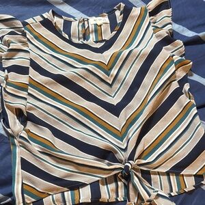 Monteau Navy and Gold Chevron Blouse